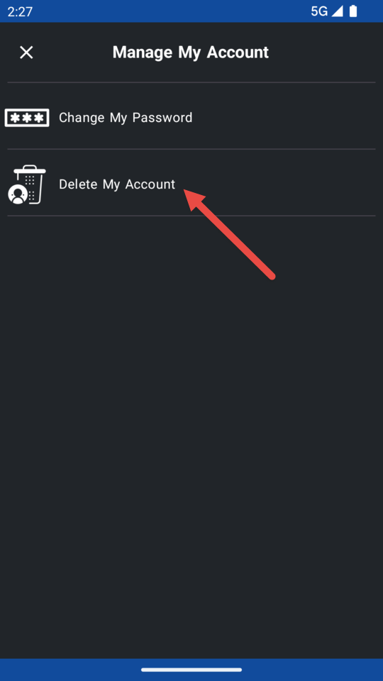 how to delete your account in app step 3