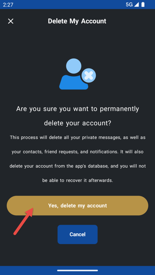 how to delete your account in app step 4
